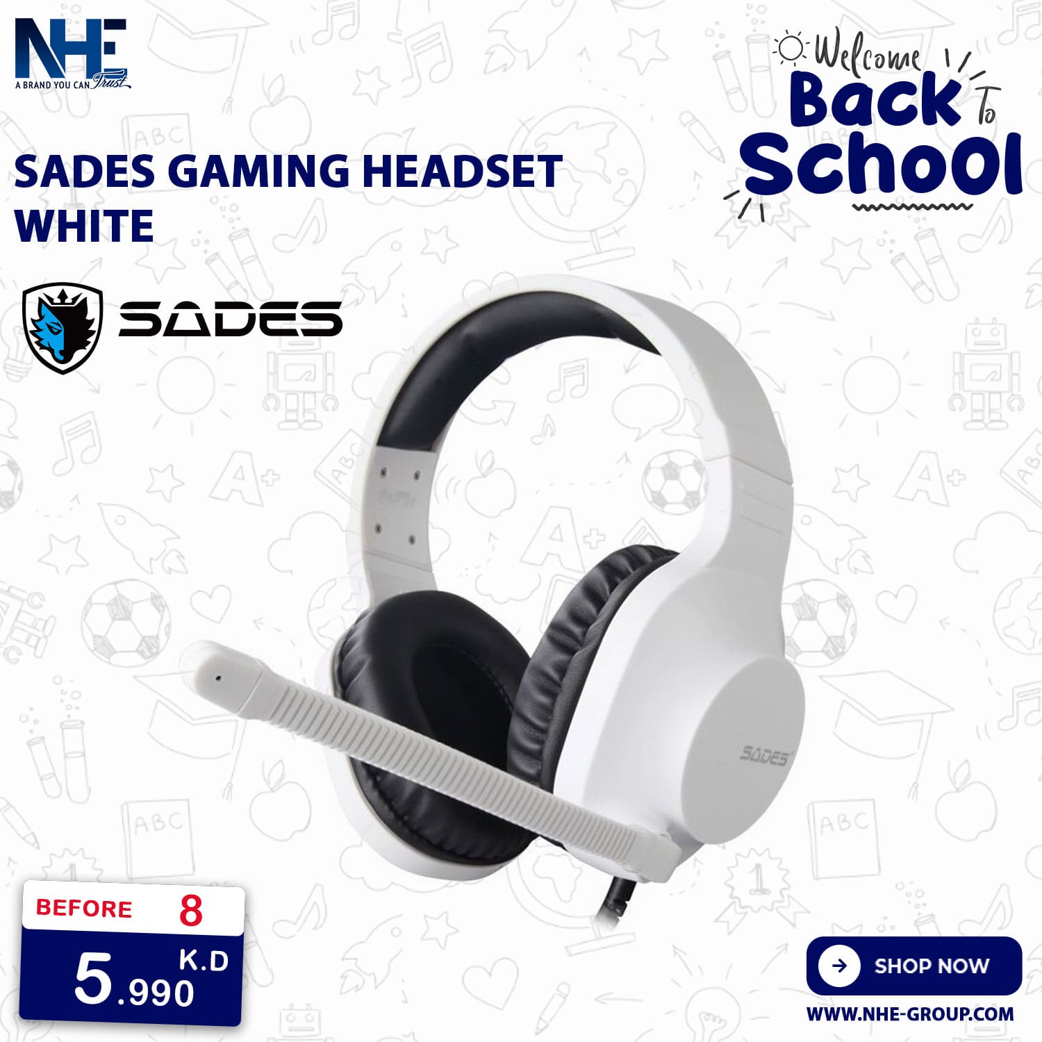 NHE Group | Sades White - Wired Gaming Headset Spirits